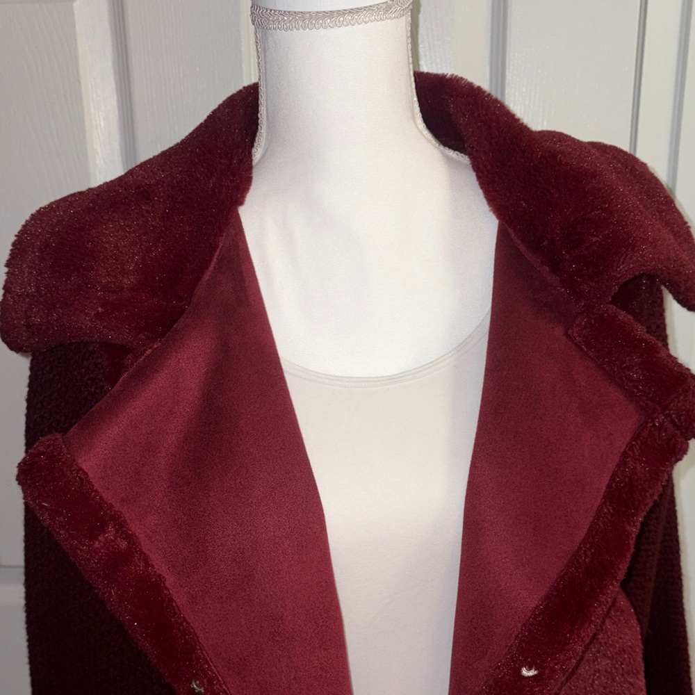 Burgundy Faux Fur and Knit Sweater Coat - Picture 6 of 16